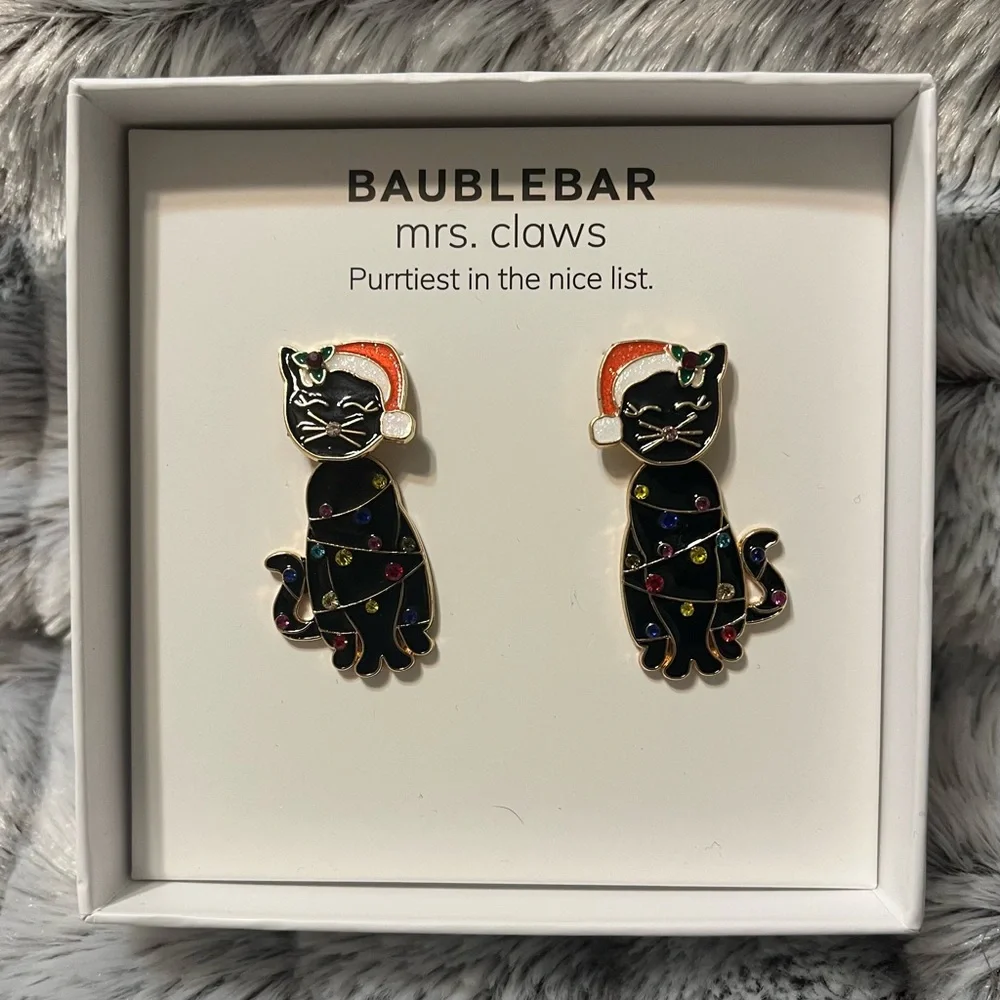 BaubleBar Mrs. Claws Christmas Black Cat Earrings -